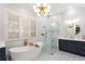 Spa-like bathroom with soaking tub and walk-in shower at 195 Worth Dr, Atlanta, GA 30327