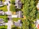 Aerial view of a house with a backyard surrounded by trees and other houses at 2921 Ward Lake Way, Ellenwood, GA 30294