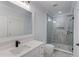 Bathroom with white vanity, quartz countertop, and a large walk-in shower at 2626 Sardis Way, Buford, GA 30519