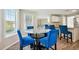 Bright dining area with glass table and blue chairs at 93 Carriage Lake Dr, Stockbridge, GA 30281