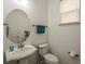 Half bathroom with pedestal sink, oval mirror, and modern fixtures at 1655 Cutleaf Creek Rd, Grayson, GA 30017