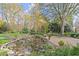 Tranquil backyard with a pond, patio, and lush greenery at 7865 Nesbit Ferry Rd, Sandy Springs, GA 30350