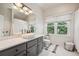 Clean bathroom with gray vanity, a modern sink, and window views at 1900 Harper Nw Rd, Atlanta, GA 30318