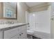 Clean bathroom with white vanity, granite countertop, and shower/tub combo at 2755 Sherlock Dr, Decatur, GA 30034