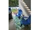 Cozy patio with blue chairs and tropical rug at 3571 Parc Sw Cir, Atlanta, GA 30311