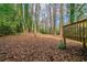 Wooded backyard with a deck, leaves on the ground at 3930 Wedgefield Cir, Decatur, GA 30035