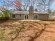 Exterior view of a one-story house with a large backyard and a small patio at 4727 Garden Hills Dr, Stone Mountain, GA 30083