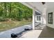 Covered patio with concrete floor and steps, overlooking a wooded backyard at 5105 Wright Bridge Road, Cumming, GA 30028