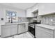 Modern kitchen with gray cabinets, white counters, and tile backsplash at 1933 Glen Echo Dr, Decatur, GA 30032