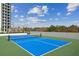 Outdoor pickleball court with blue surface and green border at 2425 Peachtree Ne Rd # 1106, Atlanta, GA 30305