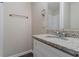 Bathroom with granite countertop, white vanity, and shower at 329 Mount Zion Sw Rd, Atlanta, GA 30354