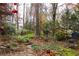 Wooded backyard with stone pathway, offering a secluded natural setting at 2688 Crystal Ln, Lawrenceville, GA 30044