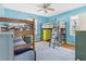 Blue bedroom with two twin-over-full bunk beds at 2051 Sheffield Rd, Conyers, GA 30012