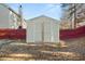 Tan storage shed in backyard at 250 Windsor Way, Fairburn, GA 30213