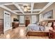 Main bedroom with hardwood floors, coffered ceiling, and ample natural light at 221 Oakwood Dr, Cumming, GA 30040