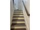 Modern staircase with dark wood steps and white risers at 360 Chestnut Dr, Covington, GA 30016