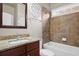 Bathroom with granite countertop, tub and shower at 517 Lady Fern Pt, Alpharetta, GA 30022