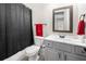 Clean bathroom with a gray vanity and marble countertop at 188 Radcliffe Dr, Mcdonough, GA 30253