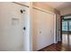 Bathroom with white subway tile shower and hardwood floors at 2212 Brookfield Dr, Lawrenceville, GA 30043