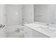 Clean bathroom with white vanity and subway tile shower at 525 Parkway Ne Dr # 217, Atlanta, GA 30308