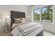 Spacious bedroom with gray upholstered bed, large windows, and neutral decor at 1084 Battery Park Rd, Decatur, GA 30033