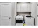 Laundry room with washer, dryer, and overhead cabinets at 5917 N Helton Rd, Villa Rica, GA 30180