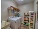 Laundry room with washer, dryer, and extra storage shelves at 1730 Carlington Ct, Grayson, GA 30017