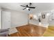 Hardwood floor living room with view of kitchen and entryway at 1283 Woodleigh Sw Rd, Marietta, GA 30008
