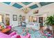 Spacious living room with colorful rug and unique decor at 3215 Kylee Dawn Cir, Lawrenceville, GA 30045