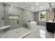 Luxurious bathroom with soaking tub and walk-in shower at 3165 Hall Rd, Dacula, GA 30019