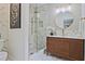 Modern bathroom with marble shower and floating vanity at 720 N Parkwood Rd, Decatur, GA 30030