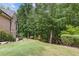 Landscaped backyard with lush greenery and a sloped lawn at 2425 Wayward Run, Cumming, GA 30041