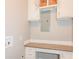 Convenient laundry room with built-in cabinets and workspace at 4 Magnolia St, Porterdale, GA 30014