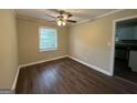Bright dining area with hardwood floors and a ceiling fan at 2241 Sharon Way, Decatur, GA 30032