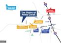 Map of the Gates at Pates Creek community shows nearby schools, parks, shopping, and I-75 access at 1715 Goodwin Dr, Hampton, GA 30228