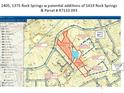 Aerial view showing 1405, 1375 Rock Springs, potential additions of 1419 Rock Springs & Parcel #R7133 093 at 1405 Rock Springs Rd, Buford, GA 30519