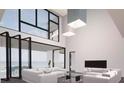 Open living room with floor-to-ceiling windows and modern fireplace at 5090 Derrick Rd, South Fulton, GA 30349