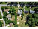 High-angle view of house and surrounding neighborhood, including a pool at 3573 Clubhouse Ln, Conyers, GA 30094