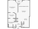 One bedroom floor plan with a living room, kitchen, and patio at 230 E Ponce De Leon Ave # 314, Decatur, GA 30030