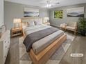 Virtually staged main bedroom with king-size bed and seating area at 3541 Old Chamblee Tucker Rd # G, Atlanta, GA 30340