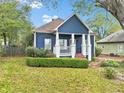 Charming blue house with white columns, landscaping, and a well-maintained lawn at 3267 Elm St, Atlanta, GA 30337