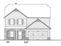 Front elevation of a two-story house with stone accents and a two-car garage at 480 Charleston Pl, Villa Rica, GA 30180