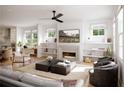 Spacious living room with fireplace, built-in shelving, and comfortable seating at 625 Mayfair Ct, Alpharetta, GA 30009