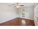 Bright living room with hardwood floors and ceiling fan at 942 E Morningside Dr, Lawrenceville, GA 30043