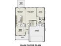 Main floor plan featuring a kitchen, dining room, Gathering room, study, and a two-car garage at 67 Rocking Wood Vw, Dallas, GA 30157
