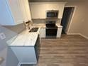Modern kitchen featuring white cabinets and granite countertops at 4887 Glenwood Rd, Decatur, GA 30035