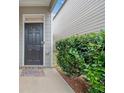 Dark gray front door with sidelights and a welcoming mat at 3135 Hendrick Dr, Mcdonough, GA 30253