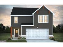 Two-story house with gray siding, white garage door, and orange accents at 145 Weldon St # 59, Mcdonough, GA 30253