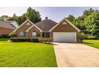 Brick home with lush landscaping, a spacious lawn and a two-car garage at 254 Meridian Dr, Stockbridge, GA 30281