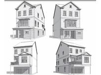 Four views of a two-story house plan with various exterior details at 1974 Flying Scotsman Dr # 7, Kennesaw, GA 30144